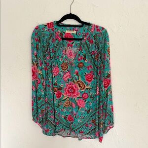 Spell Designs Babushka Teal Floral Blouse - Medium